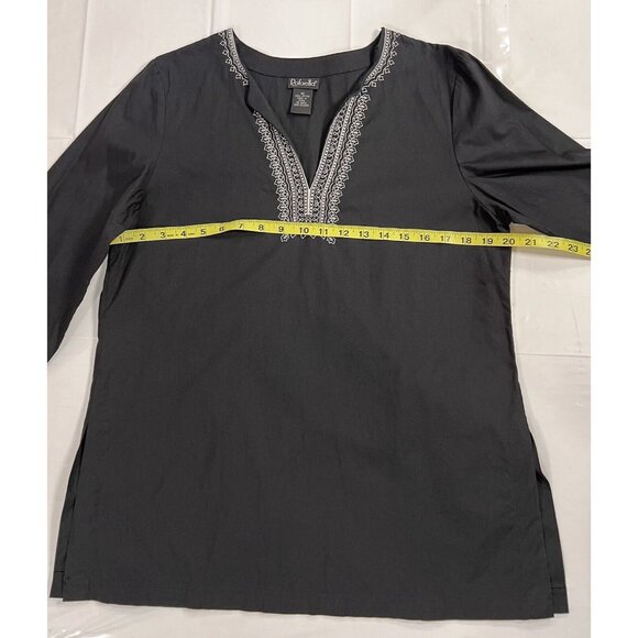 rafaella Top women Size 10 black cotton embroidered 3/4 Sleeves Medium - Picture 7 of 10